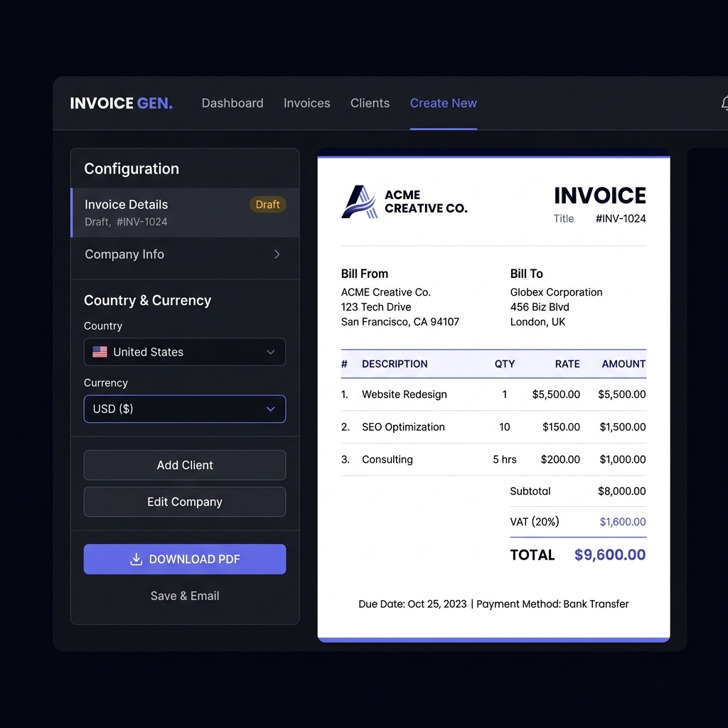 Invoice Generator interface preview