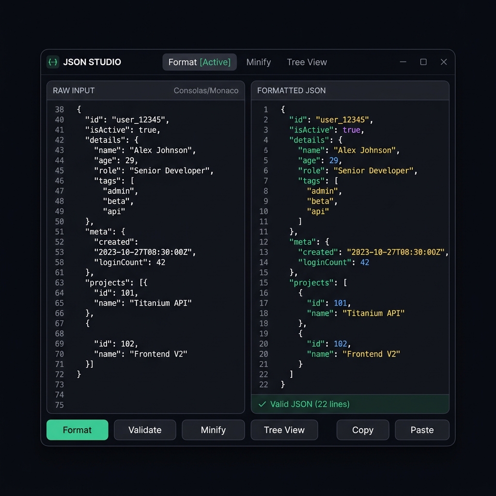 JSON Formatter interface preview